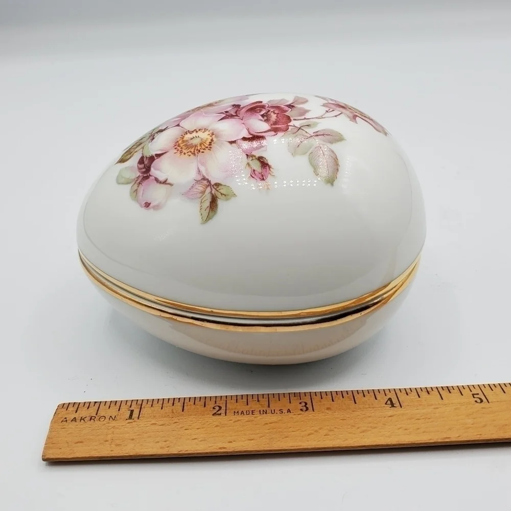 Gerold Porzellan Floral Egg Trinket Box Porcelain Vintage West Germany